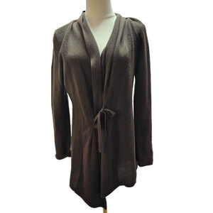J. JILL Asymmetrical Tie Front Cardigan Sweater Wool Blend Deep Brown Small‎